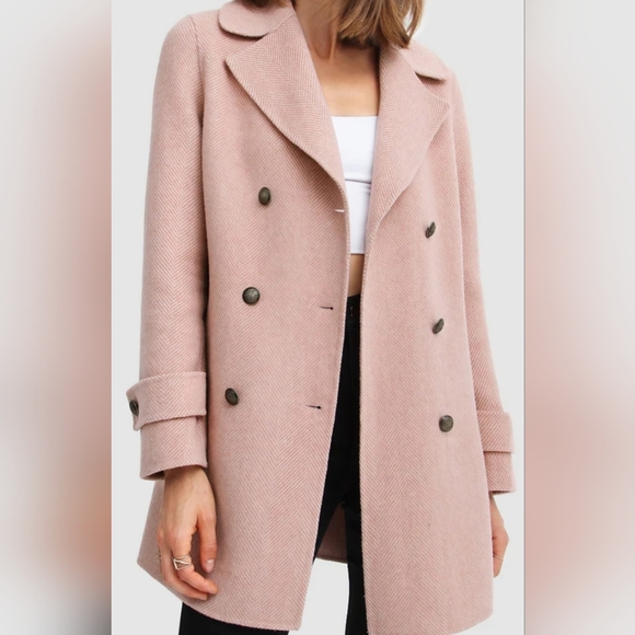 Chic Double-Breasted Blush Coloured Women's Pea Coat - Picture 5 of 7